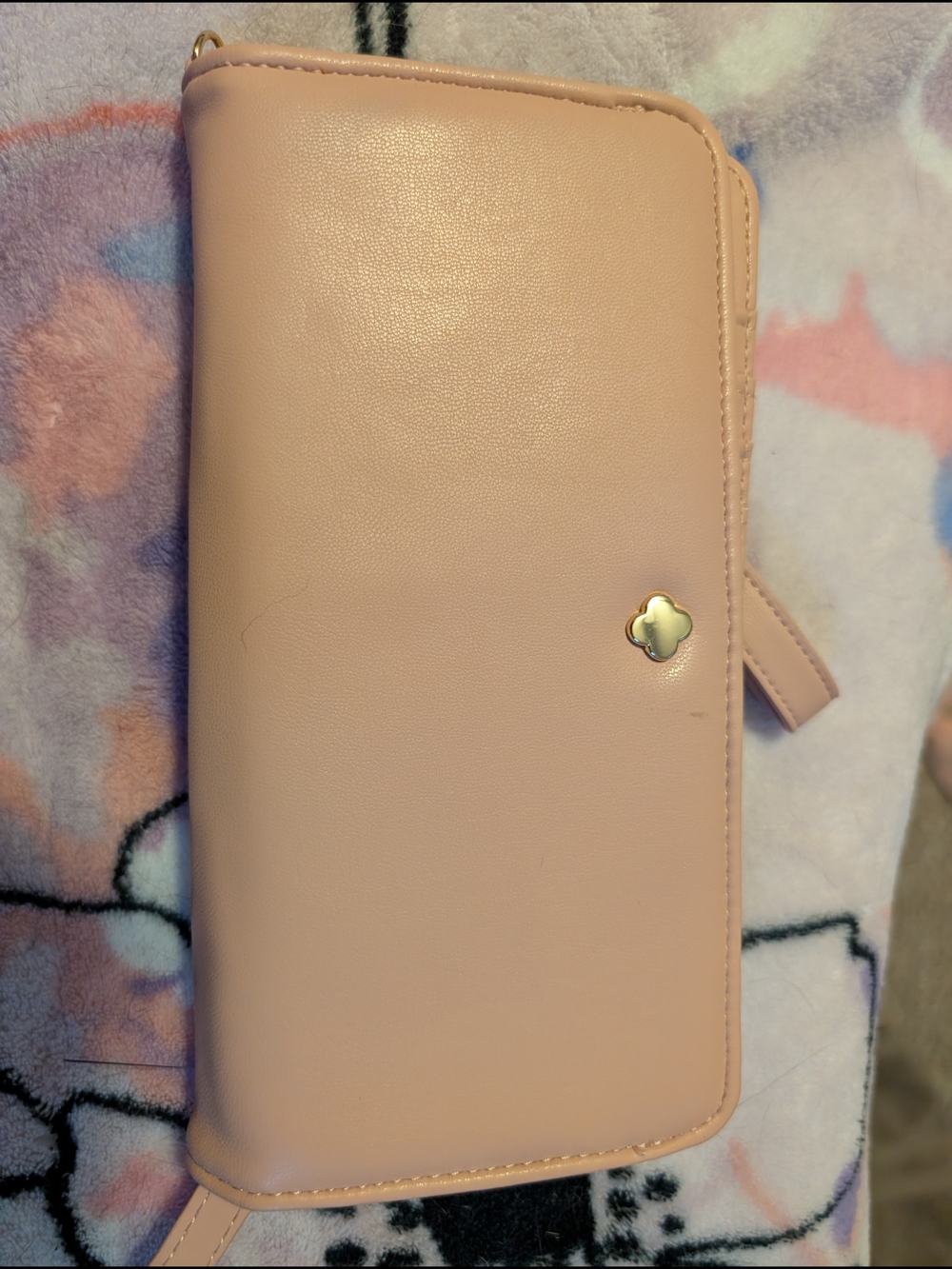 kate spade Pale Pink Zip-Around Wallet with Gold Clover Accent